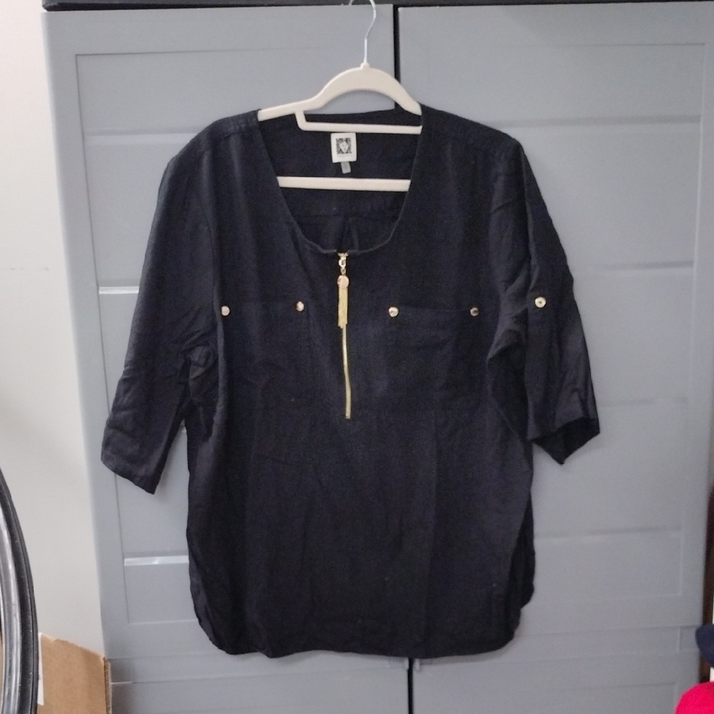 2x Anne Klein Black Blouse with Gold Zipper